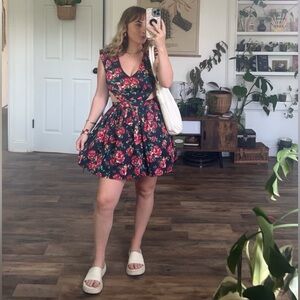 San Souci Cottage Floral Mini Dress with Side Cut Out Details